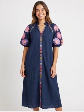 THML Embroidered Navy Floral Midi Dress